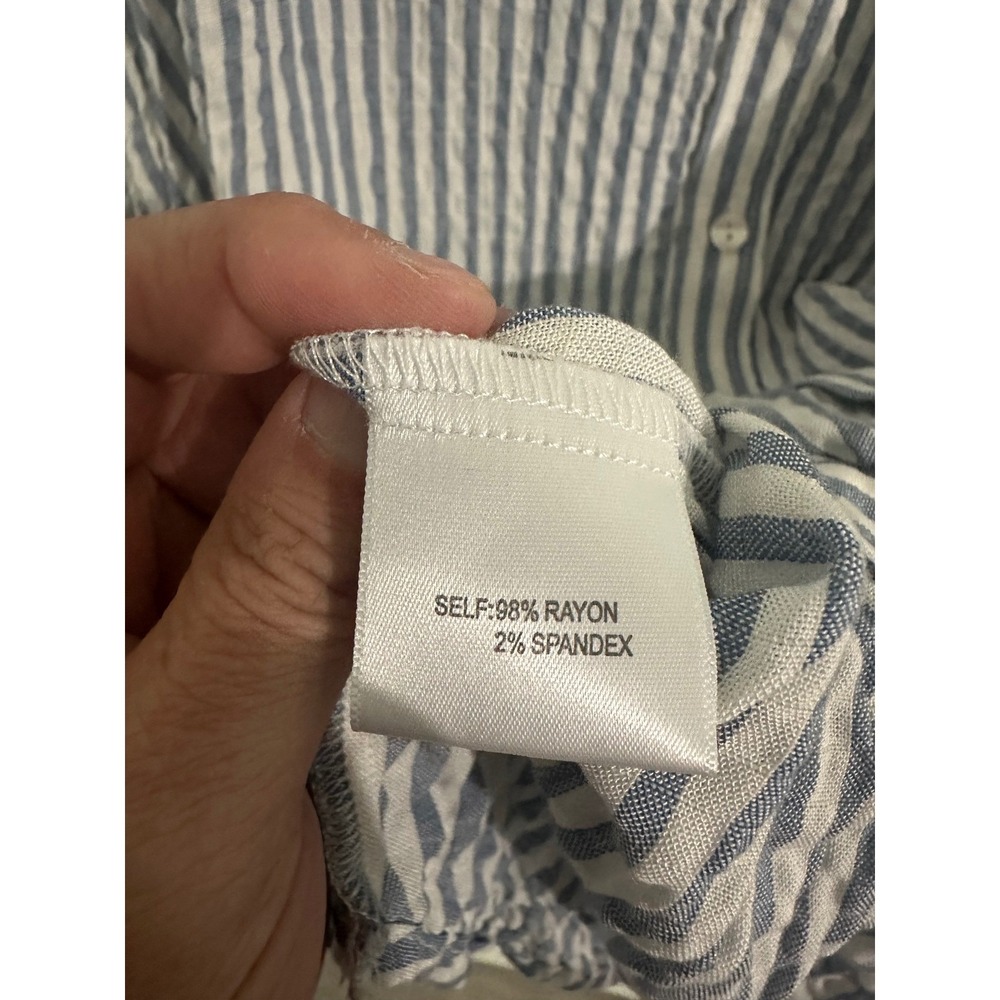Jane + Delancey Women's 1X Striped Button-Down Shirt Blouse Blue White Rayon - Picture 4 of 10